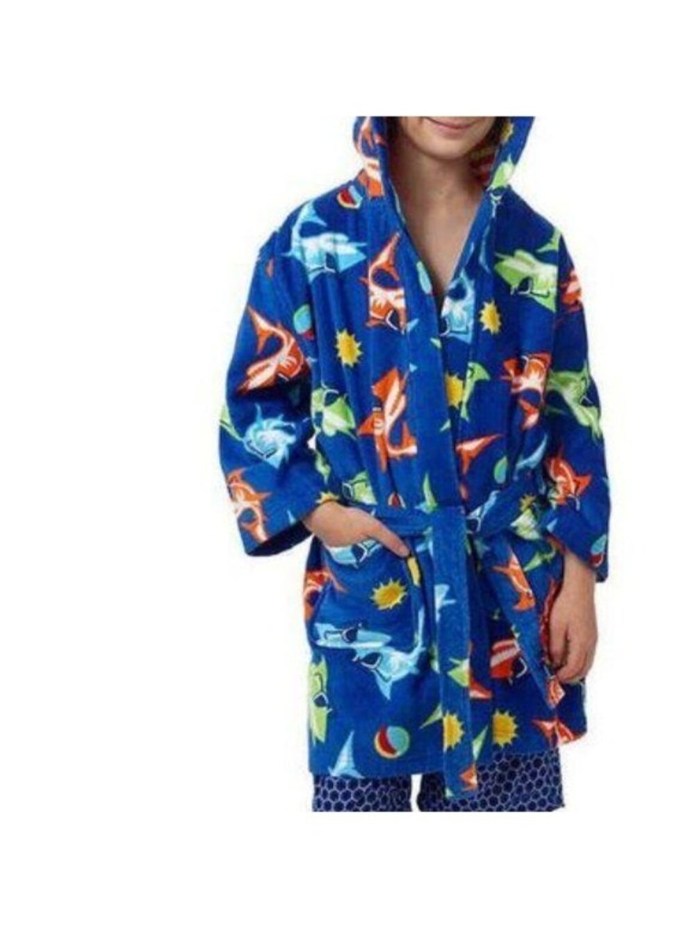 Saint Eve Boys' Blue with Sharks Beach Swim Cover Up, XS (3/4)